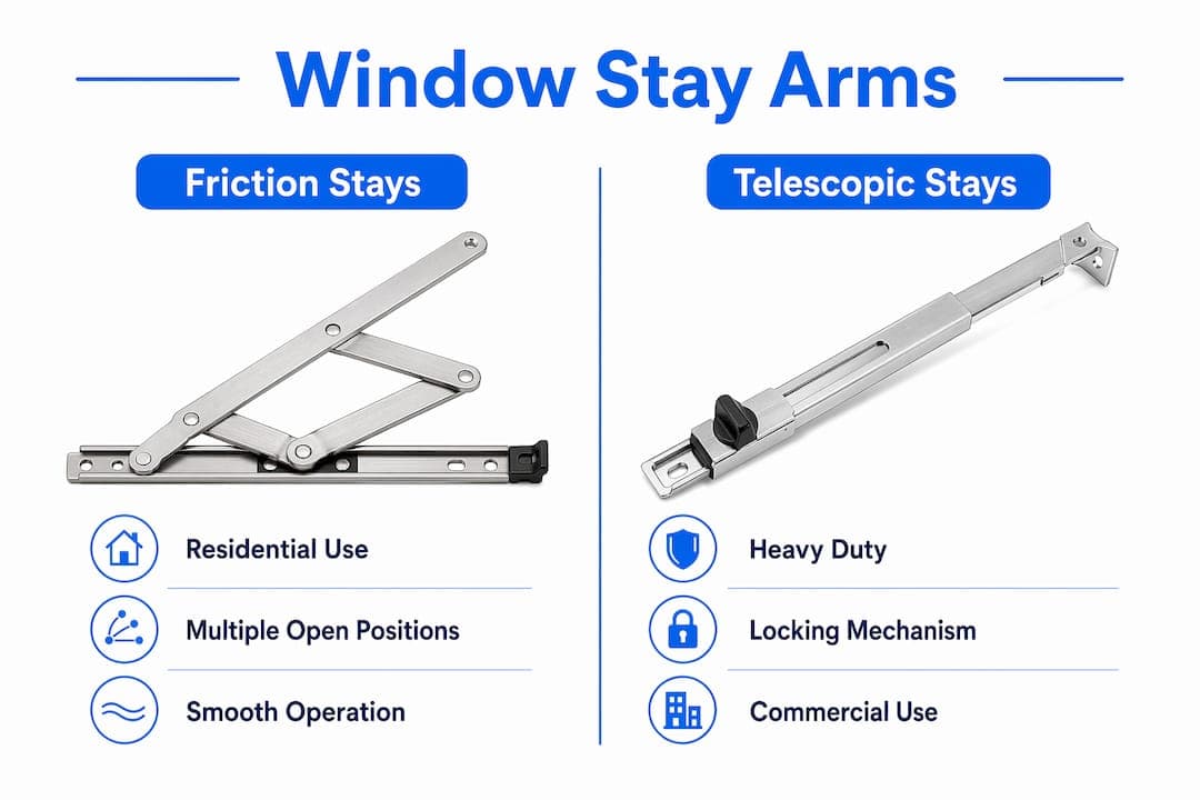 Role of window stay arm: function, types and maintenance